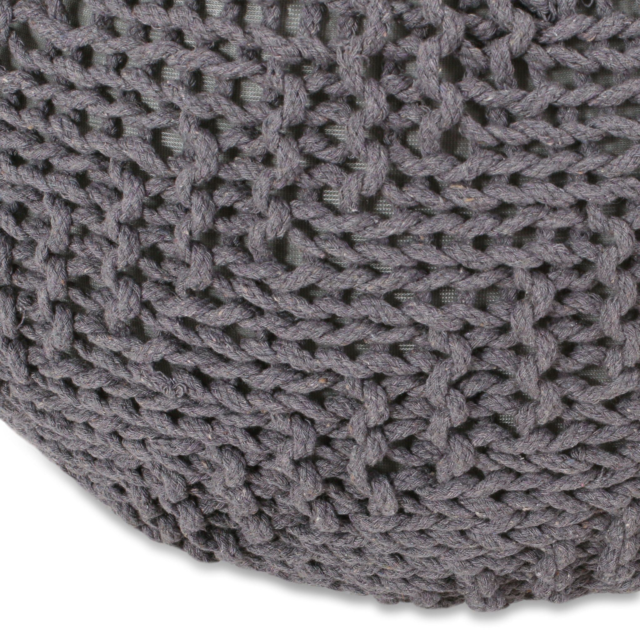 Hazel Knitted Cotton Yarn Round Pouf with Eco Pet Fibers