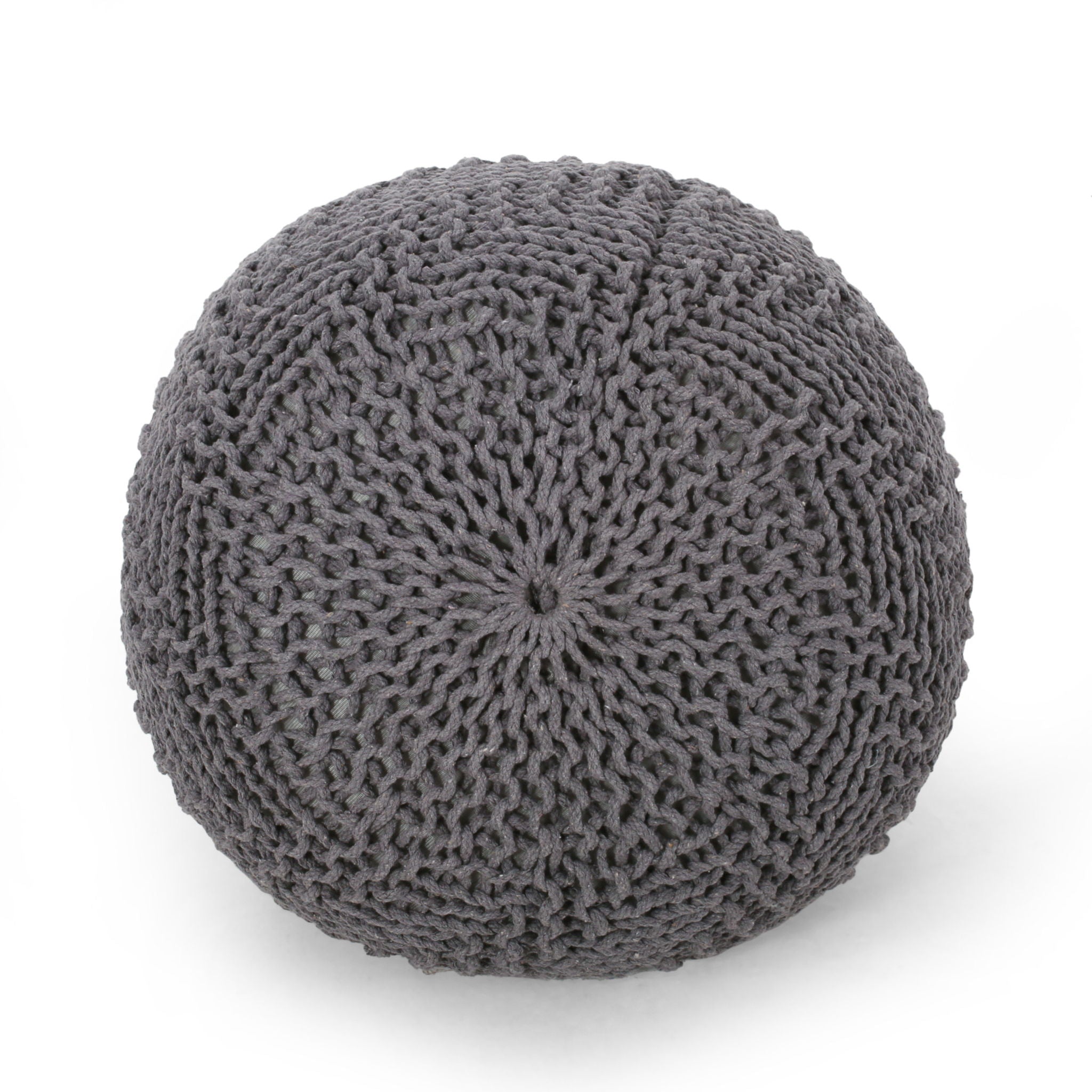 Hazel Knitted Cotton Yarn Round Pouf with Eco Pet Fibers