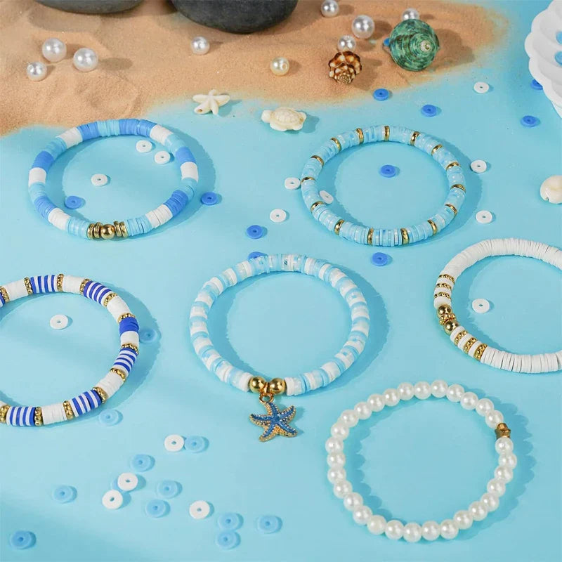 Ocean Summer Friendship Bracelet Making Kit Clay Beads DIY Set