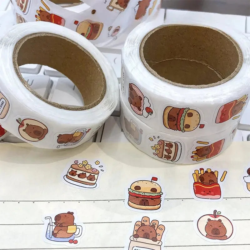 500pcs Capybara Stickers Roll Waterproof PVC Cute Animal Decals Set