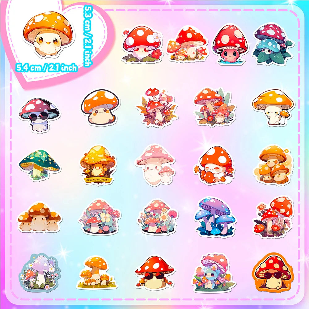 Kawaii Mushroom Aesthetic Stickers Set for Laptop Scrapbook Decoration