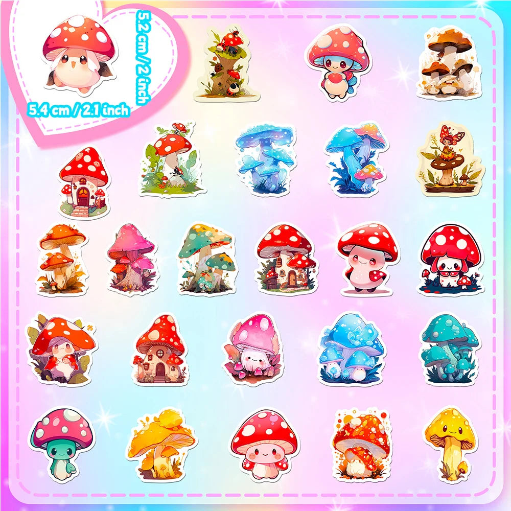 Kawaii Mushroom Aesthetic Stickers Set for Laptop Scrapbook Decoration