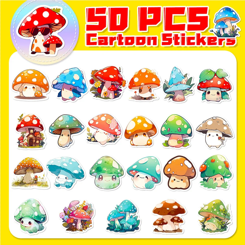 Kawaii Mushroom Aesthetic Stickers Set for Laptop Scrapbook Decoration