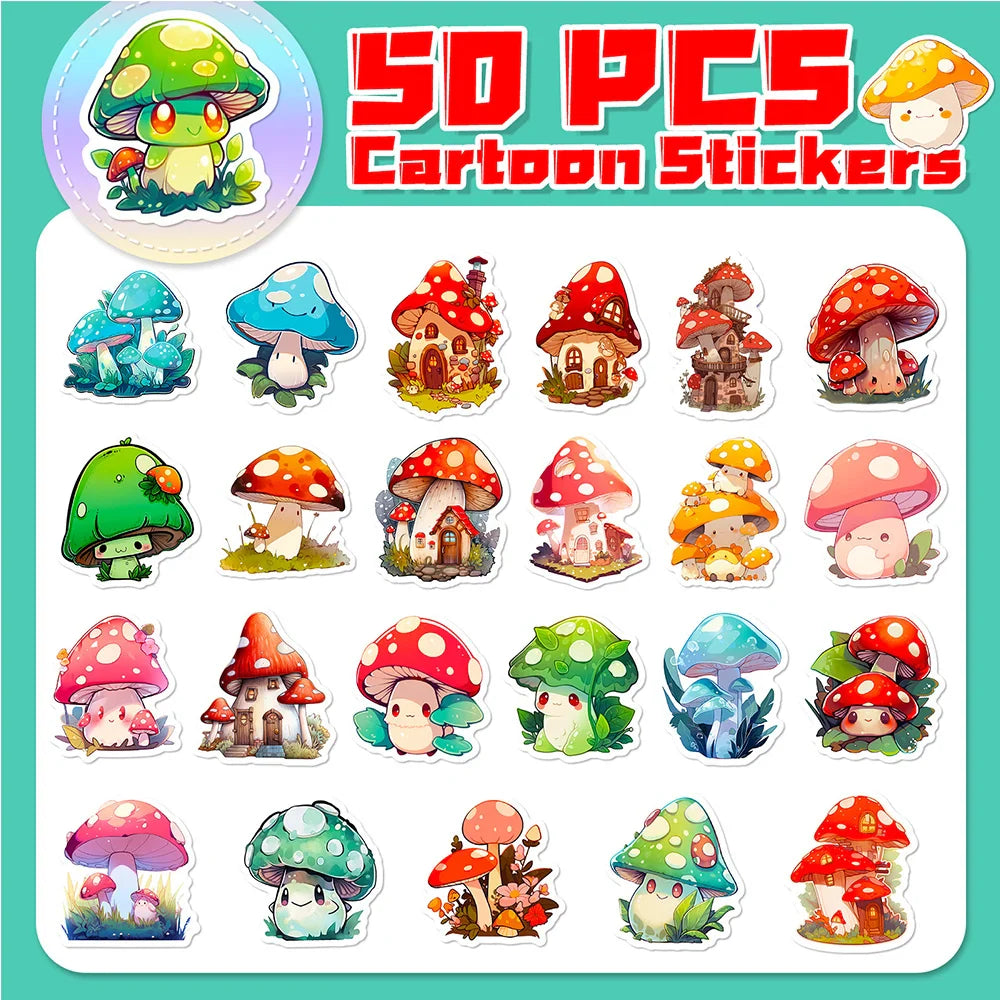 Kawaii Mushroom Aesthetic Stickers Set for Laptop Scrapbook Decoration