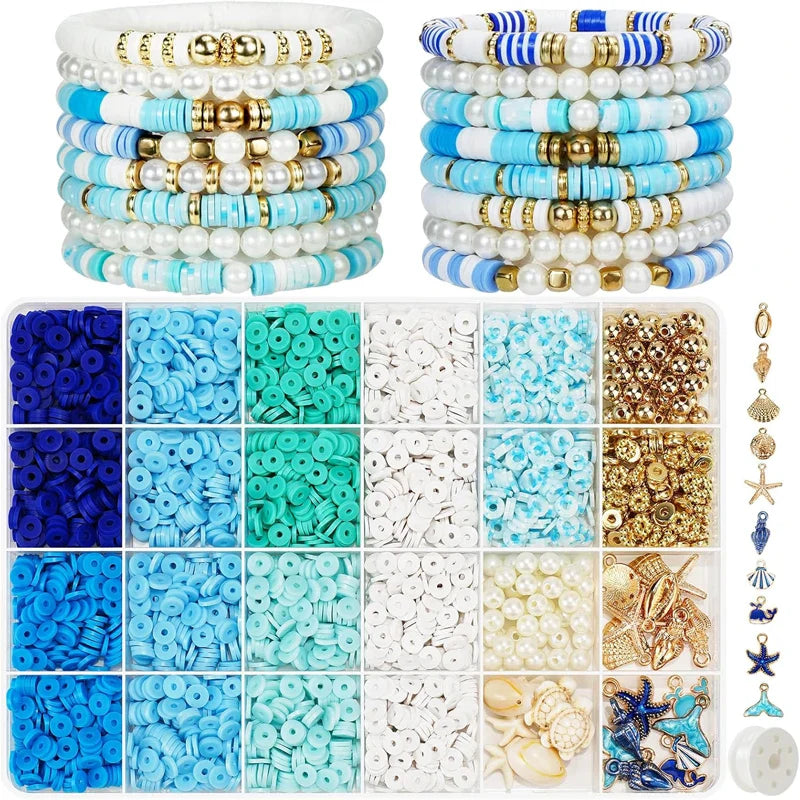 Ocean Summer Friendship Bracelet Making Kit Clay Beads DIY Set