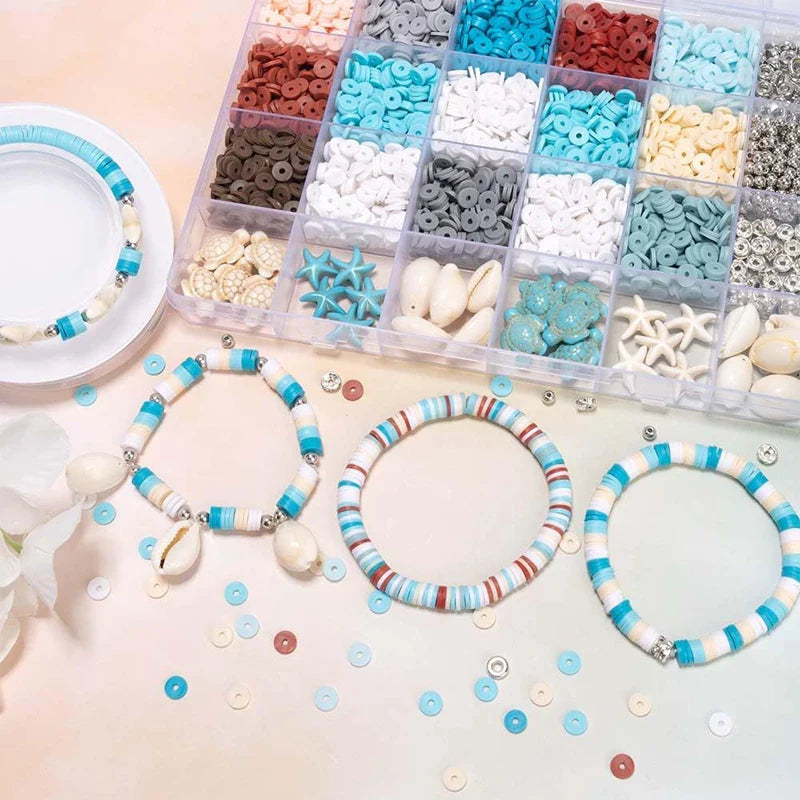 Ocean Summer Friendship Bracelet Making Kit Clay Beads DIY Set