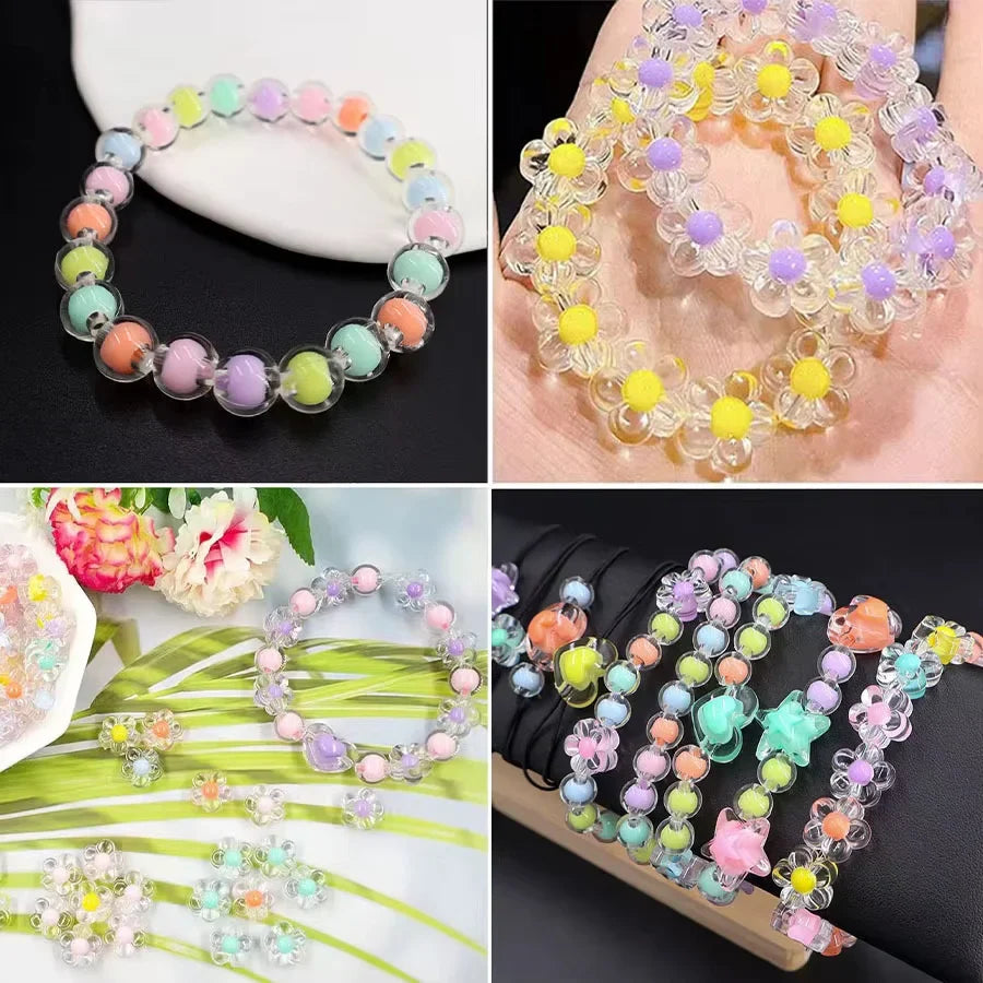 174pcs Heart Acrylic Beads Flower Spacer Jewelry Making Kit Box