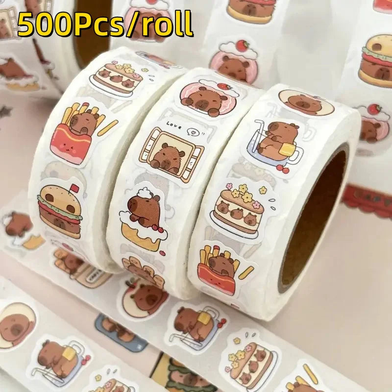 500pcs Capybara Stickers Roll Waterproof PVC Cute Animal Decals Set