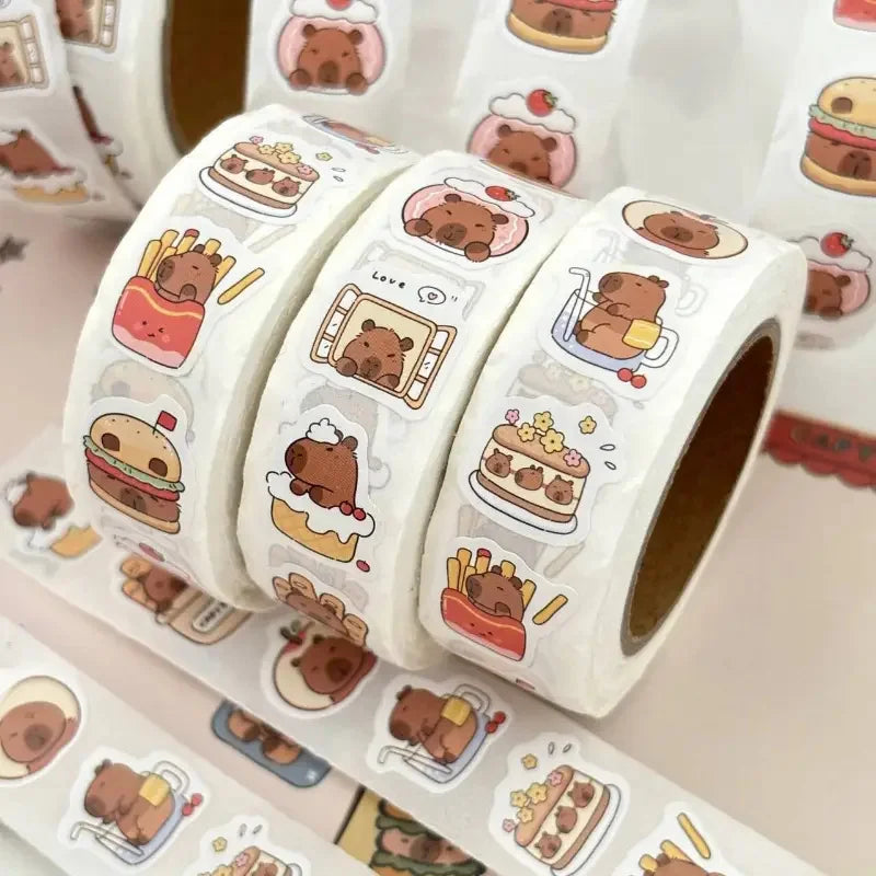 500pcs Capybara Stickers Roll Waterproof PVC Cute Animal Decals Set
