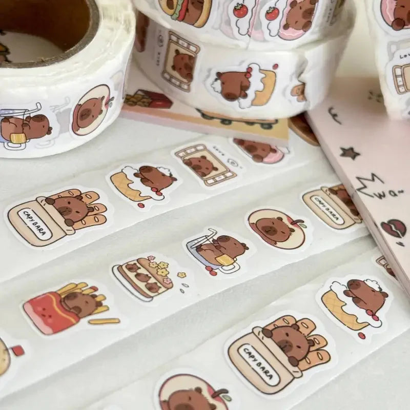 500pcs Capybara Stickers Roll Waterproof PVC Cute Animal Decals Set