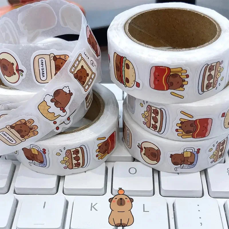 500pcs Capybara Stickers Roll Waterproof PVC Cute Animal Decals Set