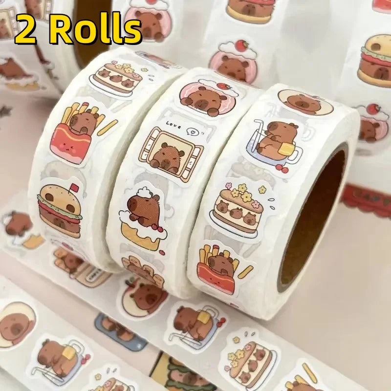500pcs Capybara Stickers Roll Waterproof PVC Cute Animal Decals Set