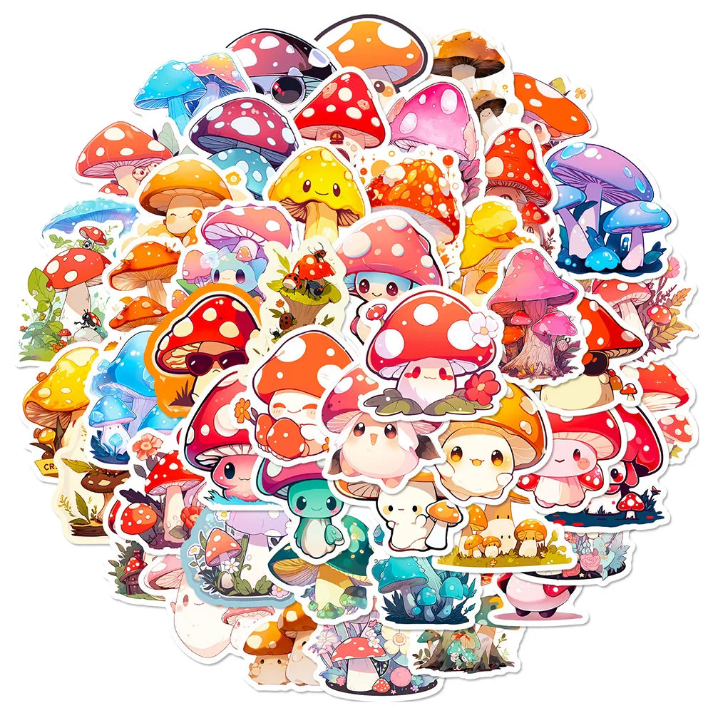 Kawaii Mushroom Aesthetic Stickers Set for Laptop Scrapbook Decoration