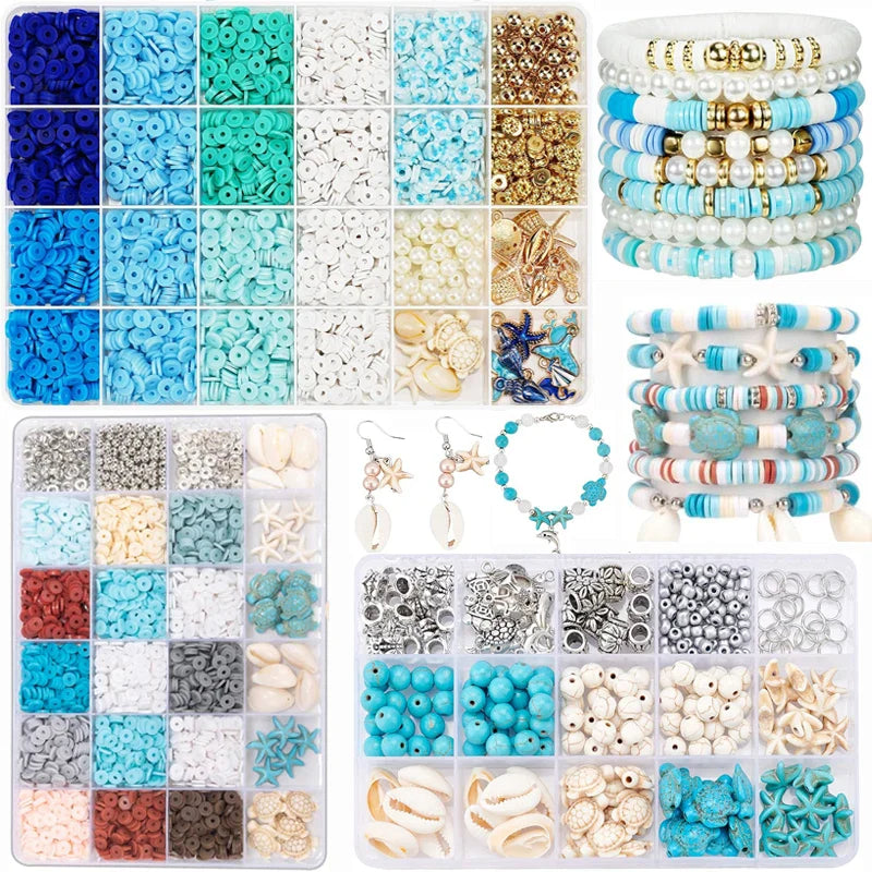 Ocean Summer Friendship Bracelet Making Kit Clay Beads DIY Set
