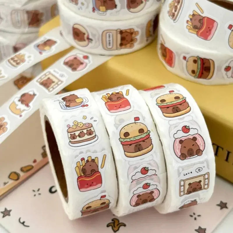 500pcs Capybara Stickers Roll Waterproof PVC Cute Animal Decals Set