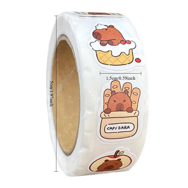 500pcs Capybara Stickers Roll Waterproof PVC Cute Animal Decals Set