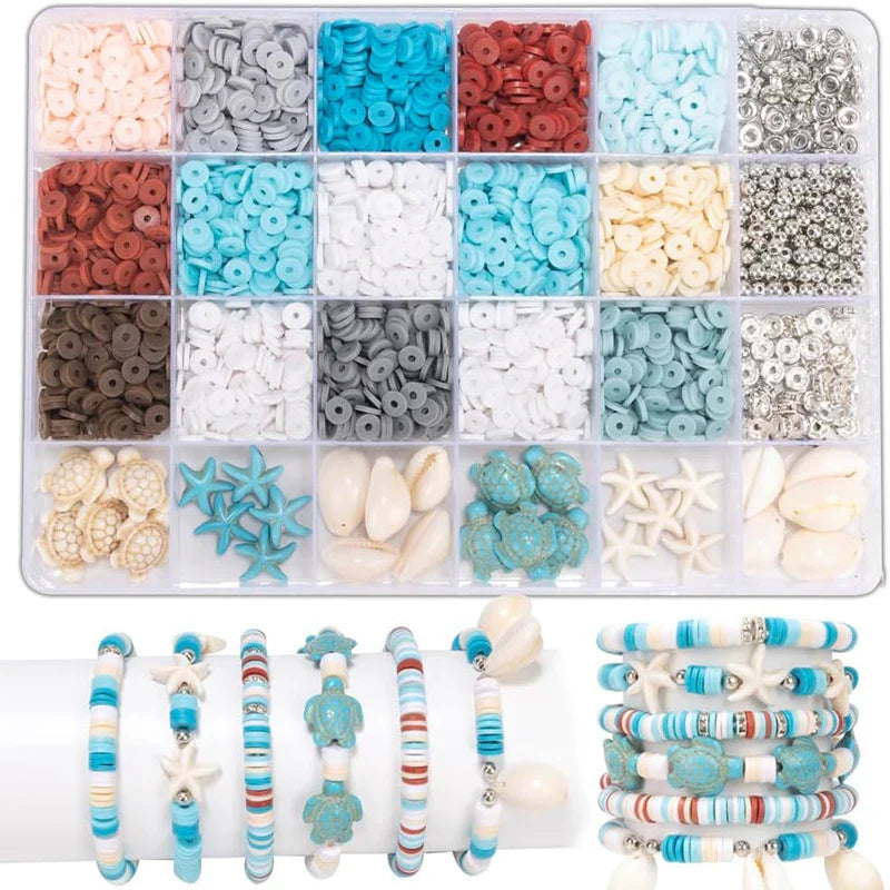 Ocean Summer Friendship Bracelet Making Kit Clay Beads DIY Set
