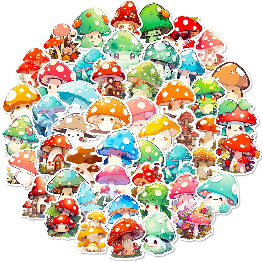 Kawaii Mushroom Aesthetic Stickers Set for Laptop Scrapbook Decoration