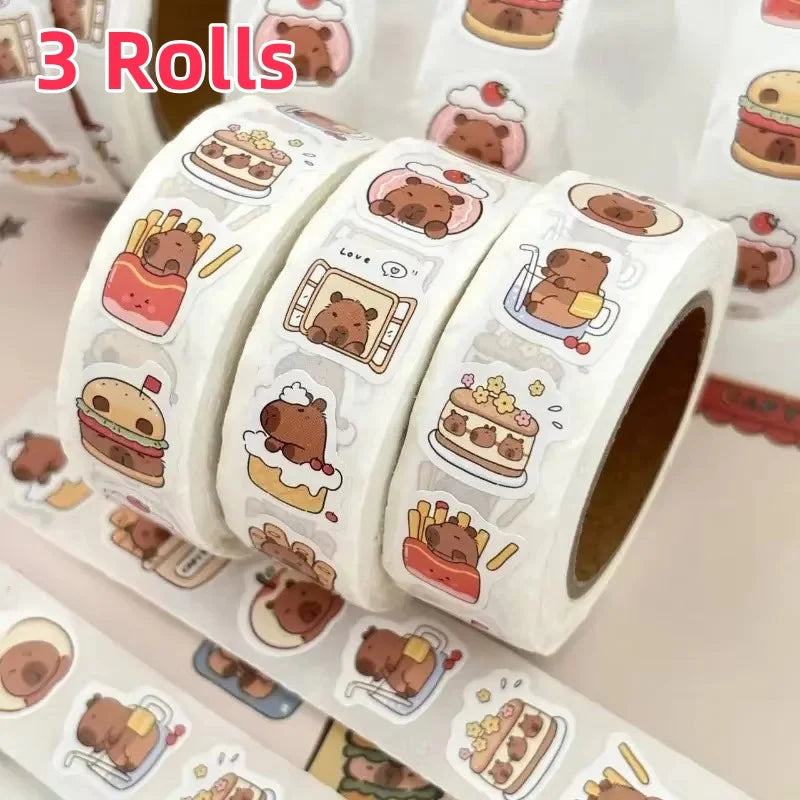 500pcs Capybara Stickers Roll Waterproof PVC Cute Animal Decals Set
