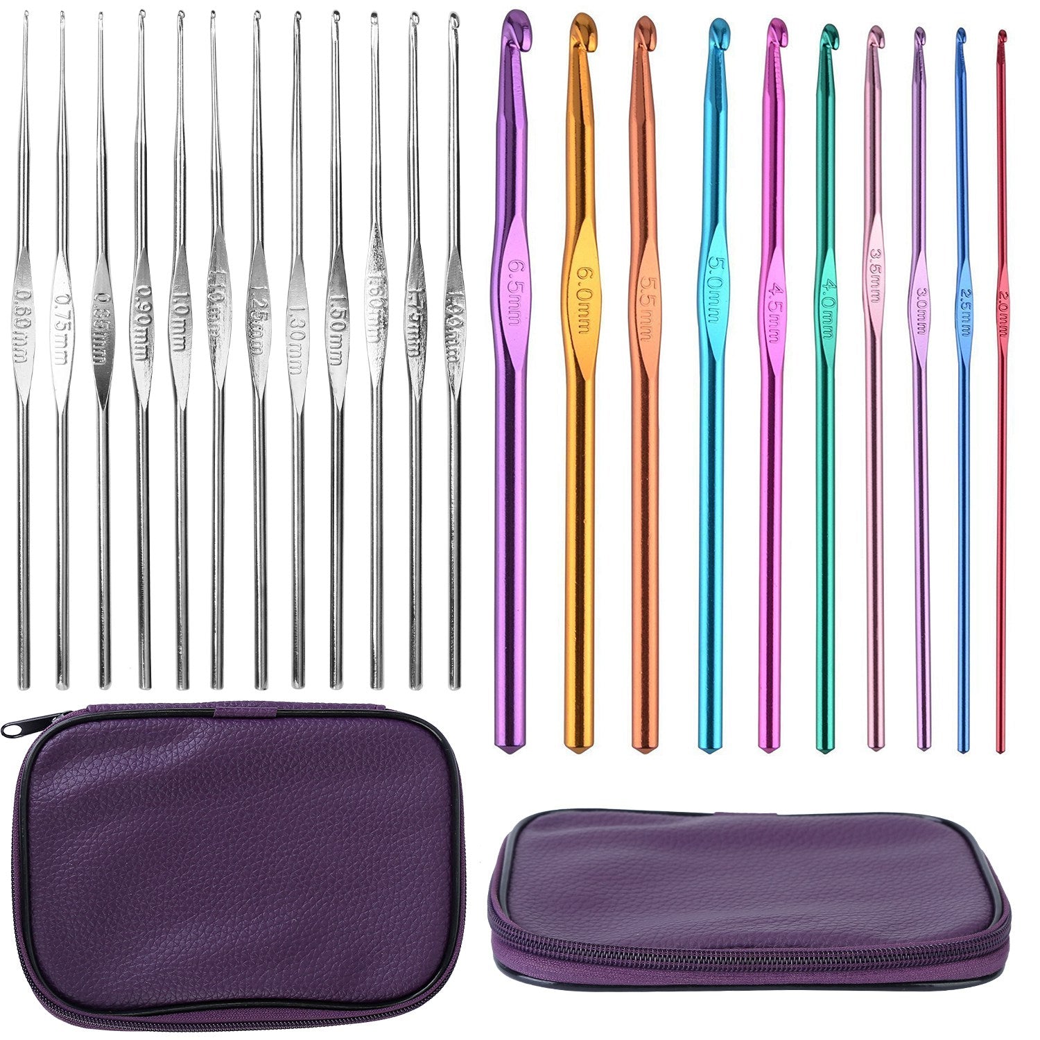 22pcs Multi Color Crochet Hook Needle Set with Storage Case