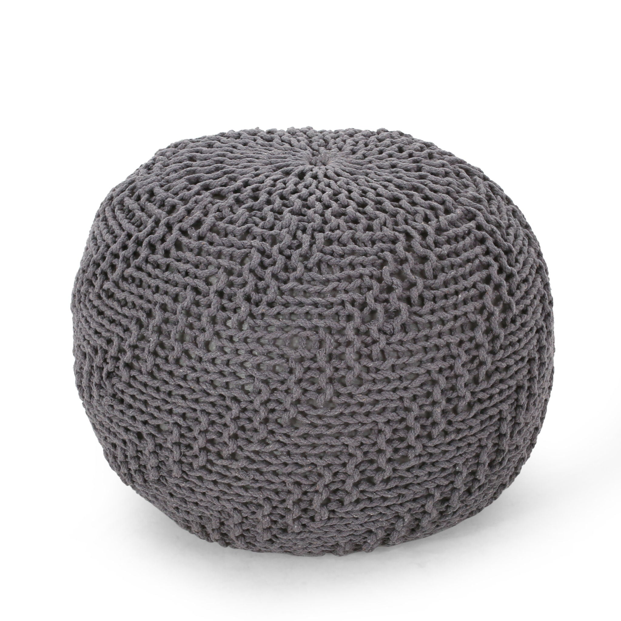Hazel Knitted Cotton Yarn Round Pouf with Eco Pet Fibers